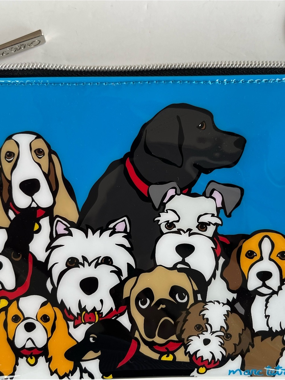 Marc Tetro Blue Dog Print Zippered Cosmetic Pouch